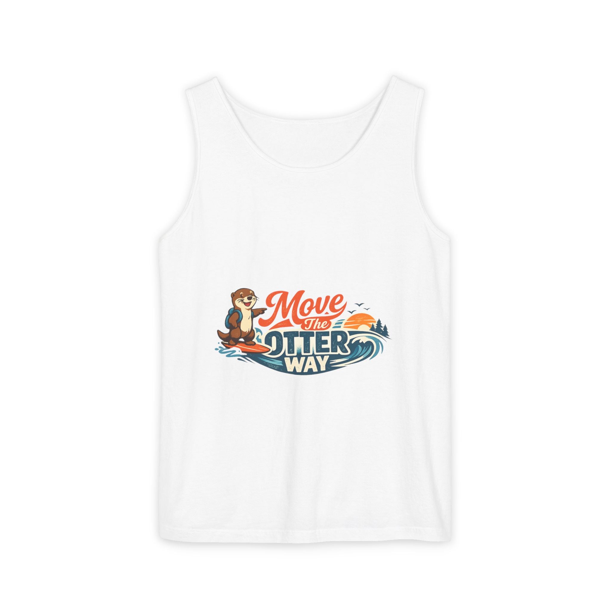 Move the Otter Way Tank Top — Cute Otter Surfing Graphic Summer Tee