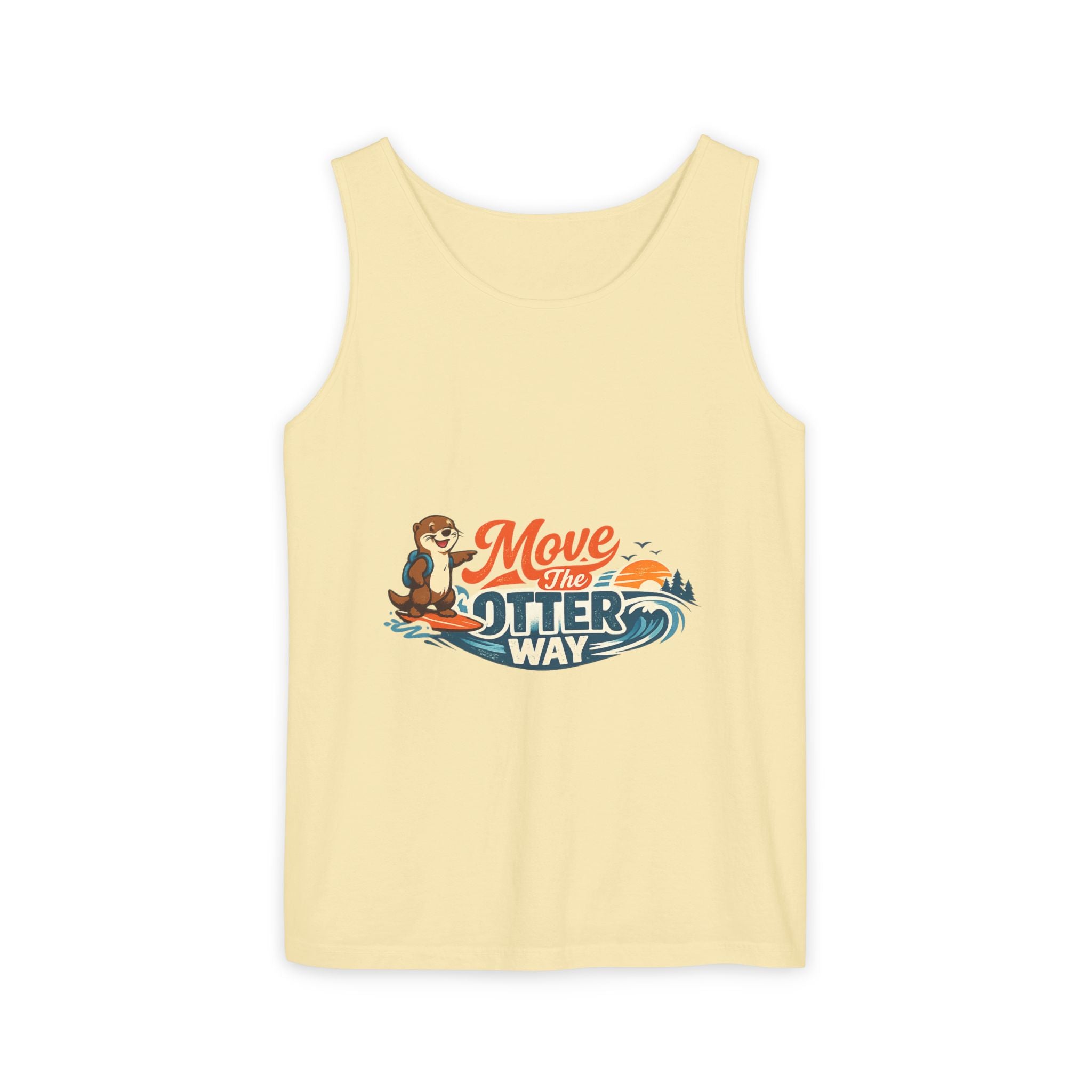 Move the Otter Way Tank Top — Cute Otter Surfing Graphic Summer Tee