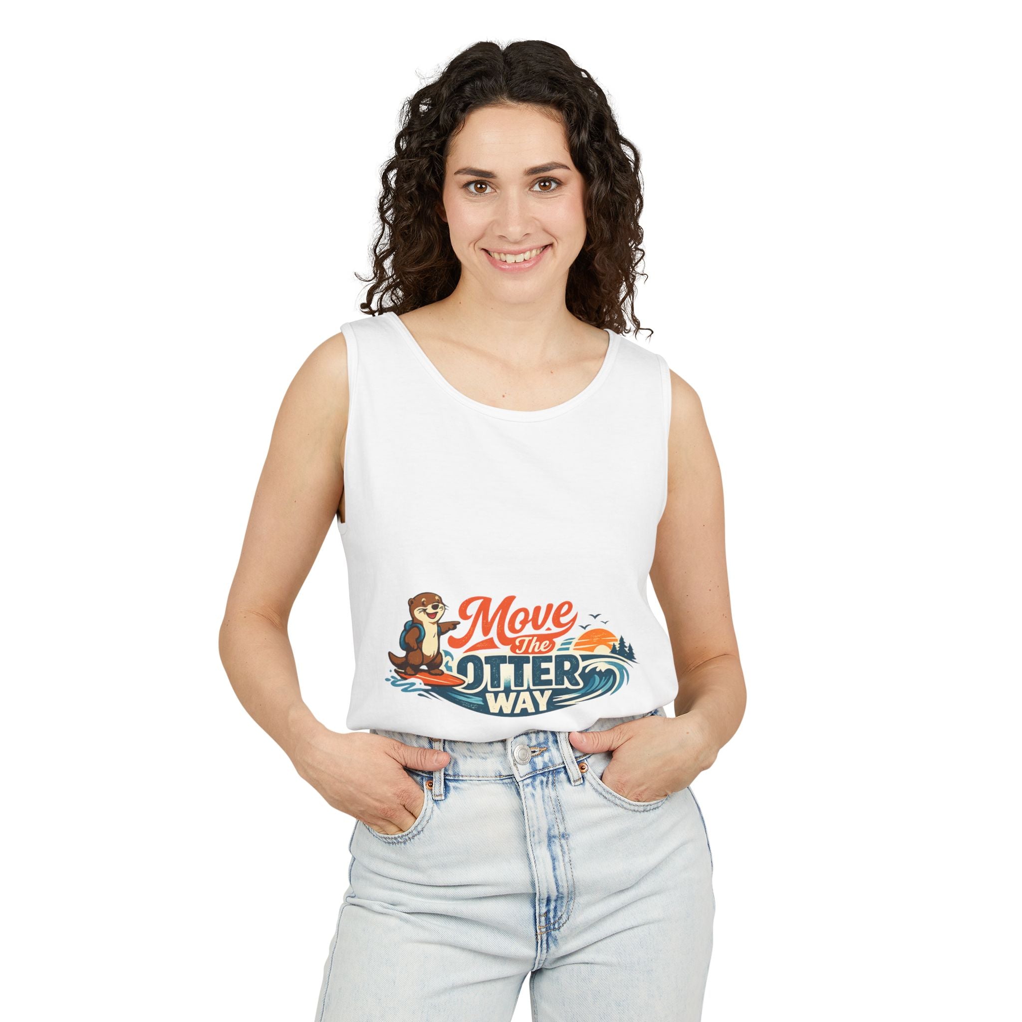 Move the Otter Way Tank Top — Cute Otter Surfing Graphic Summer Tee